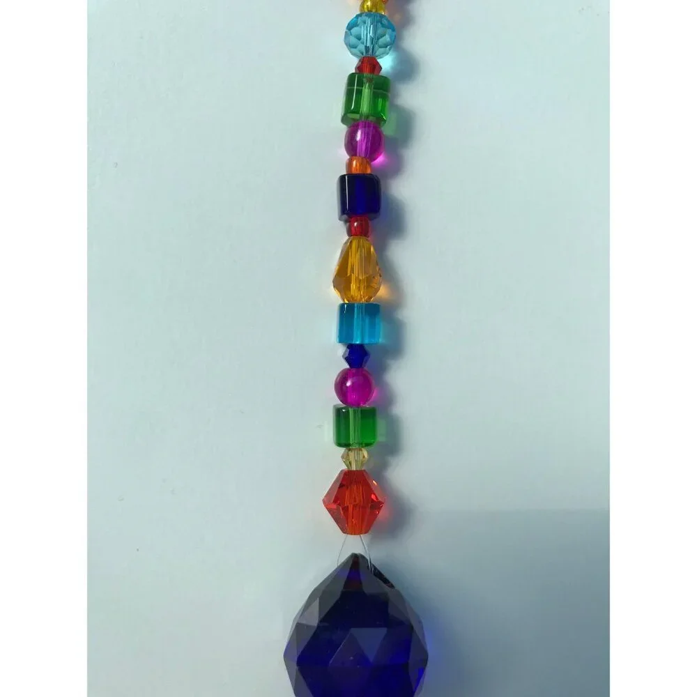 Beaded Suncatcher Car Charm Rearview Mirror Ornament Blue Crystal Prism